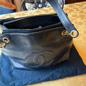 Vintage Chanel black leather tote